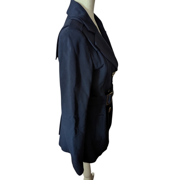 Vtg Cache Navy Blazer Trench Coat Belted office Siren Knit Old Money Sz S - Picture 4 of 9